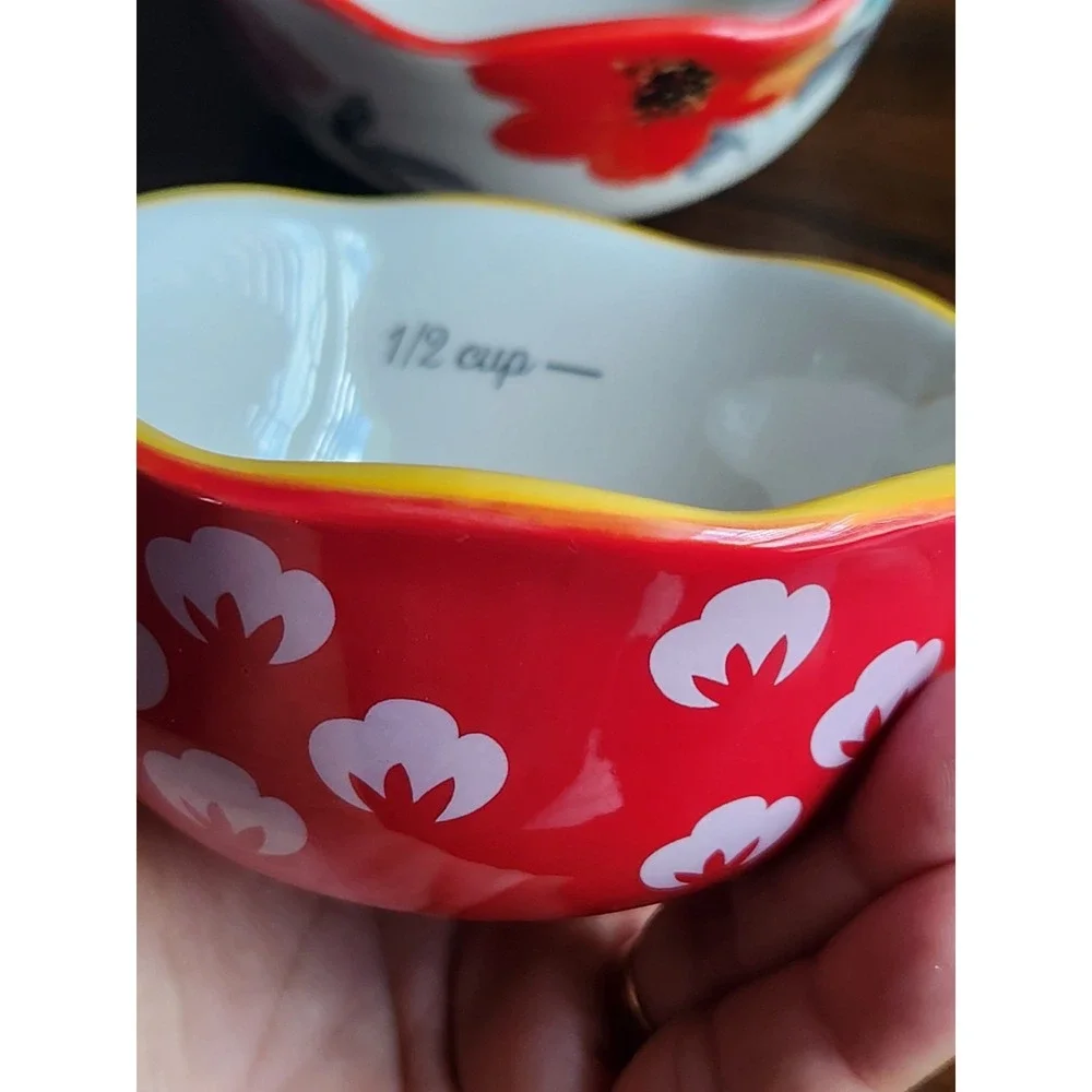 Set of 4 ceramic nesting measuring bowls Pioneer Woman Floral Colorful Scalloped
